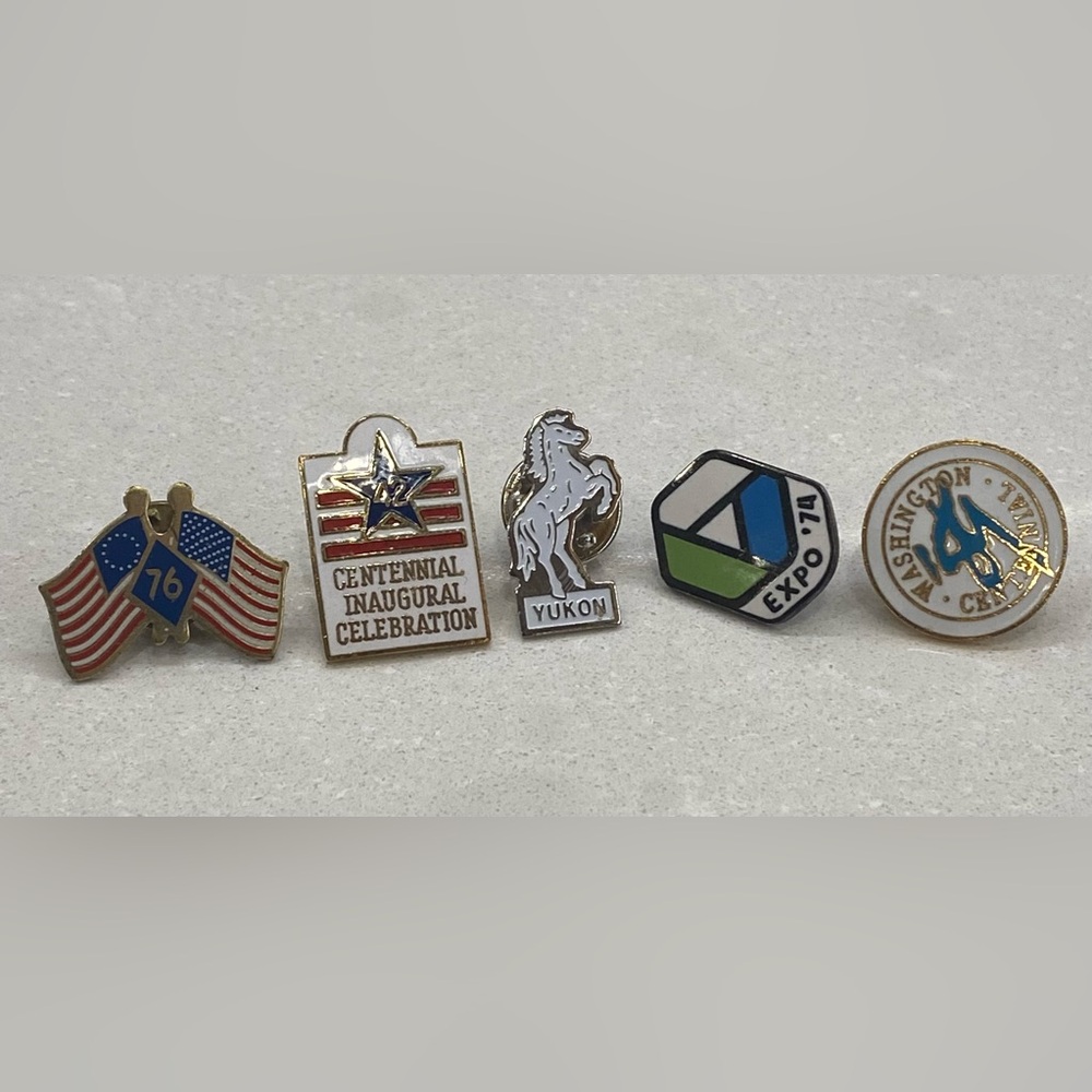 Vintage 70s 80s Pin Lot Of (5) Mixed Pin Lot Flag/yukon/ Expo/centennial EUC